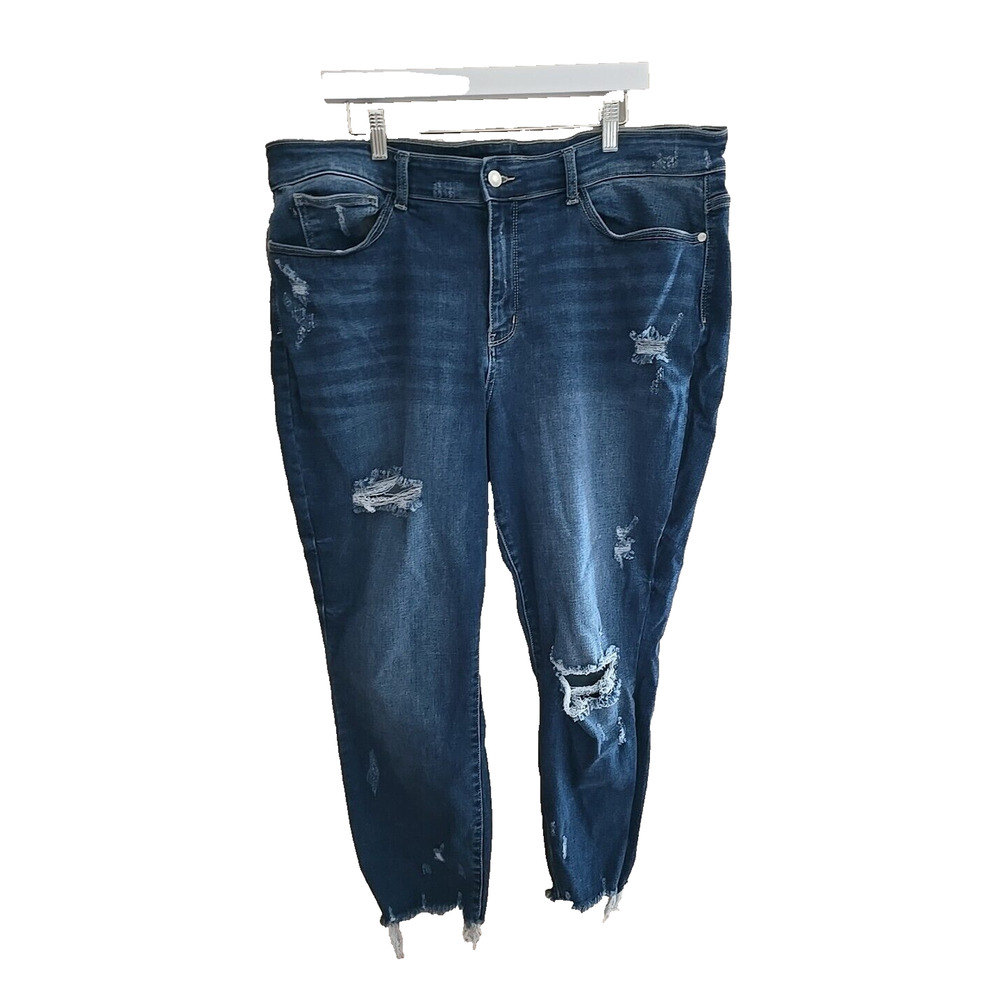 Judy Blue Blue Denim Skinny Fit High Rise Raw Hem Distressed Jeans Womans Sz 22W
